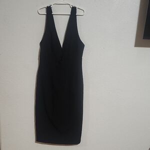 Alice + Olivia Black Midi Plunge Sheath Dress Size 0